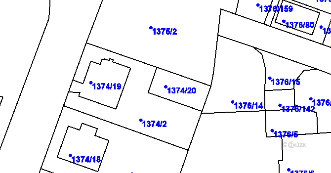 Parcela st. 1374/20 v KÚ Příbram, Katastrální mapa