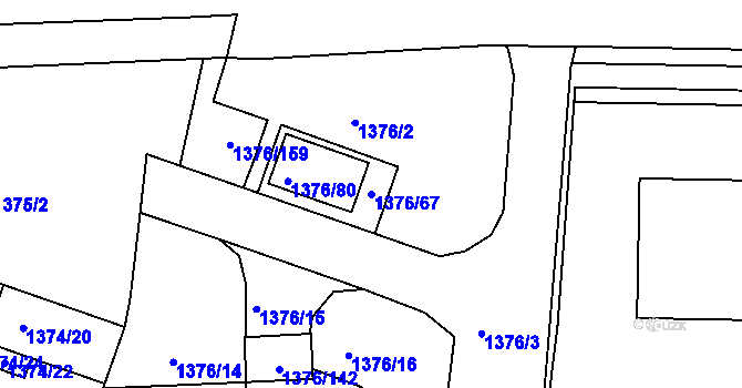 Parcela st. 1376/67 v KÚ Příbram, Katastrální mapa