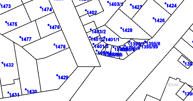 Parcela st. 1401/4 v KÚ Příbram, Katastrální mapa