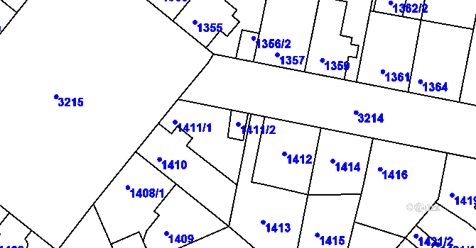 Parcela st. 1411/2 v KÚ Příbram, Katastrální mapa
