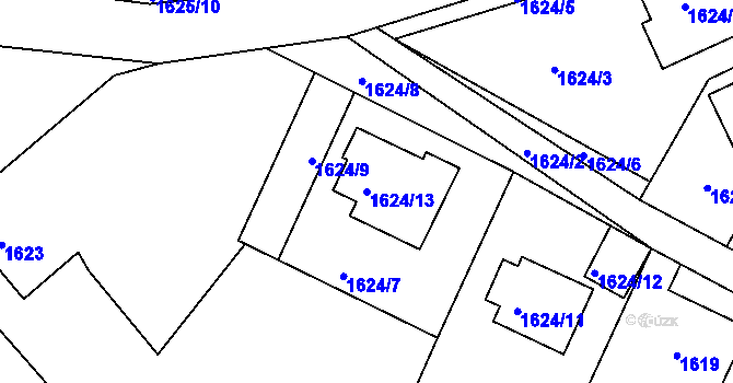 Parcela st. 1624/13 v KÚ Příbram, Katastrální mapa