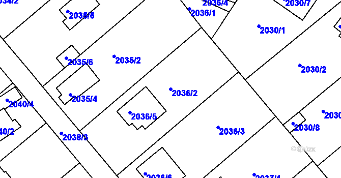 Parcela st. 2036/2 v KÚ Příbram, Katastrální mapa