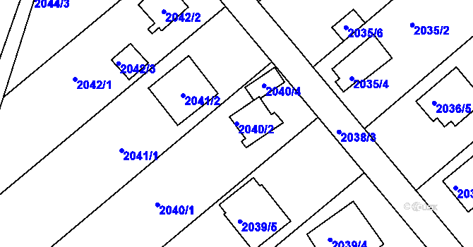 Parcela st. 2040/2 v KÚ Příbram, Katastrální mapa
