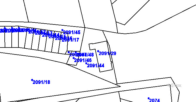 Parcela st. 2091/29 v KÚ Příbram, Katastrální mapa