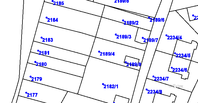 Parcela st. 2189/4 v KÚ Příbram, Katastrální mapa