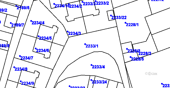 Parcela st. 2233/1 v KÚ Příbram, Katastrální mapa