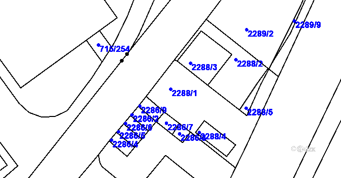 Parcela st. 2288/1 v KÚ Příbram, Katastrální mapa