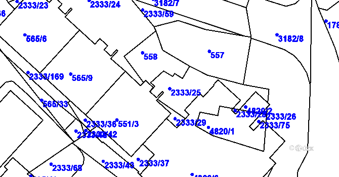 Parcela st. 2333/25 v KÚ Příbram, Katastrální mapa