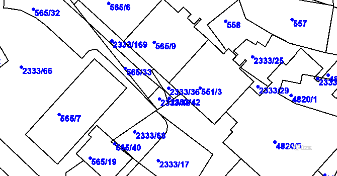 Parcela st. 2333/36 v KÚ Příbram, Katastrální mapa