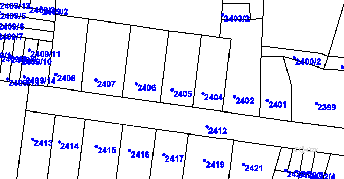 Parcela st. 2405 v KÚ Příbram, Katastrální mapa
