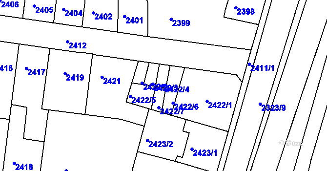 Parcela st. 2422/4 v KÚ Příbram, Katastrální mapa