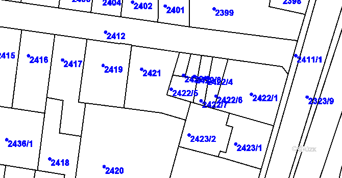 Parcela st. 2422/5 v KÚ Příbram, Katastrální mapa