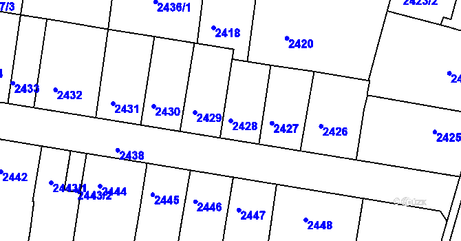 Parcela st. 2428 v KÚ Příbram, Katastrální mapa