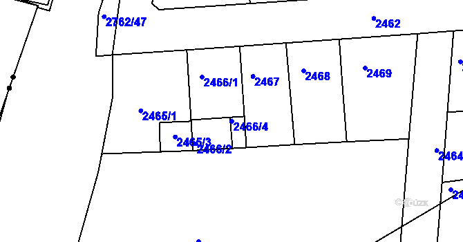 Parcela st. 2466/4 v KÚ Příbram, Katastrální mapa