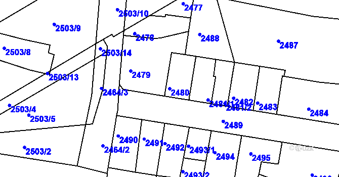 Parcela st. 2480 v KÚ Příbram, Katastrální mapa
