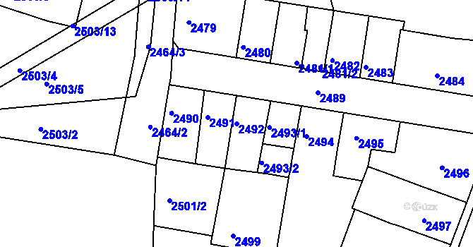 Parcela st. 2492 v KÚ Příbram, Katastrální mapa