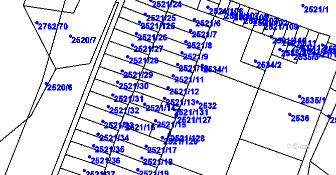 Parcela st. 2521/12 v KÚ Příbram, Katastrální mapa
