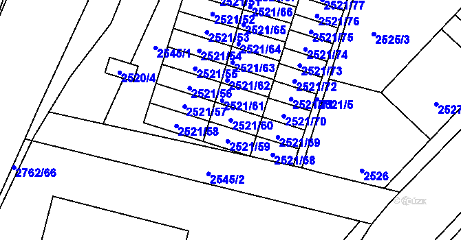 Parcela st. 2521/60 v KÚ Příbram, Katastrální mapa