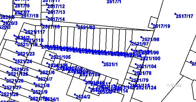 Parcela st. 2521/92 v KÚ Příbram, Katastrální mapa