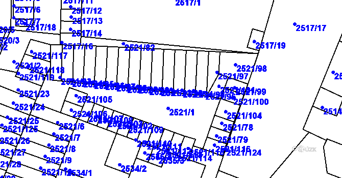 Parcela st. 2521/93 v KÚ Příbram, Katastrální mapa