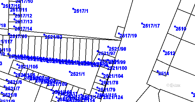 Parcela st. 2521/97 v KÚ Příbram, Katastrální mapa