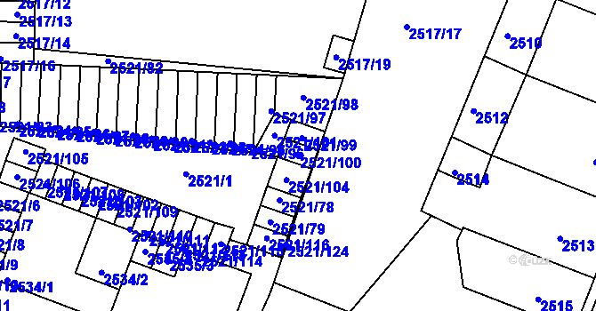 Parcela st. 2521/100 v KÚ Příbram, Katastrální mapa