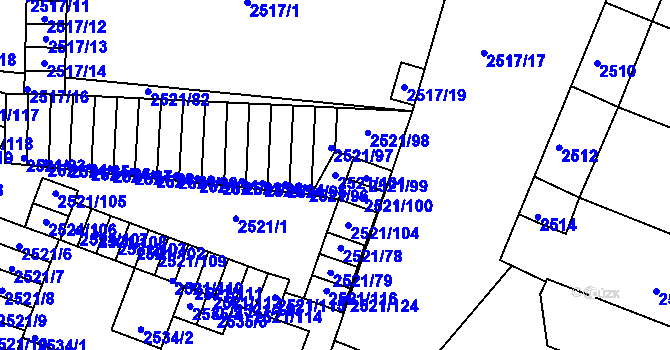 Parcela st. 2521/101 v KÚ Příbram, Katastrální mapa