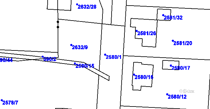 Parcela st. 2580/1 v KÚ Příbram, Katastrální mapa