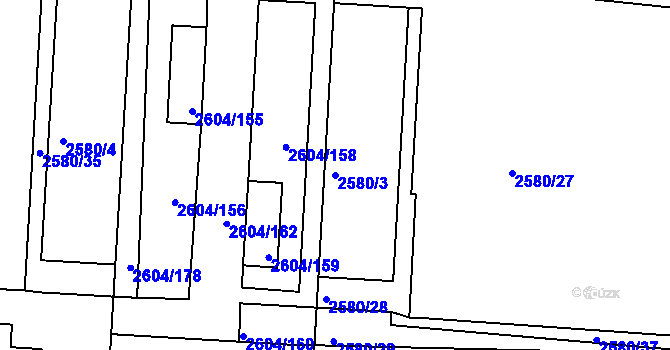 Parcela st. 2580/3 v KÚ Příbram, Katastrální mapa