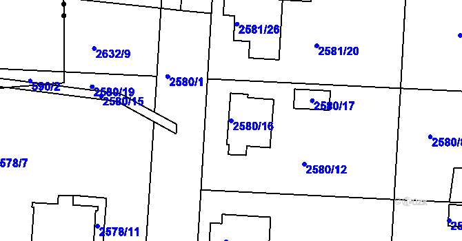 Parcela st. 2580/16 v KÚ Příbram, Katastrální mapa