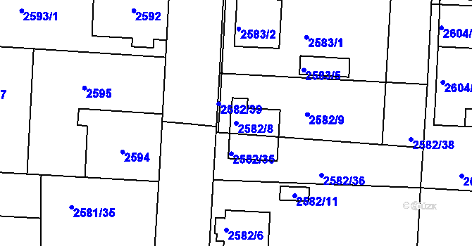 Parcela st. 2582/8 v KÚ Příbram, Katastrální mapa