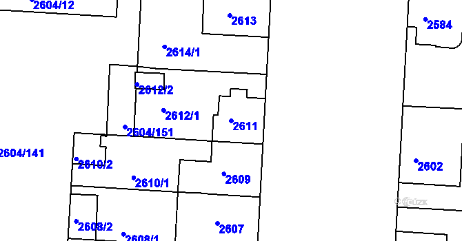 Parcela st. 2611 v KÚ Příbram, Katastrální mapa