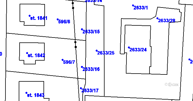 Parcela st. 2633/25 v KÚ Příbram, Katastrální mapa