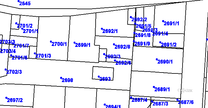 Parcela st. 2692/3 v KÚ Příbram, Katastrální mapa