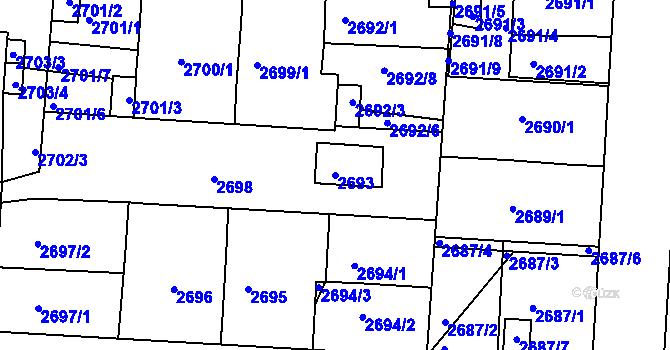 Parcela st. 2693 v KÚ Příbram, Katastrální mapa