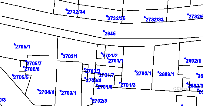 Parcela st. 2701/2 v KÚ Příbram, Katastrální mapa