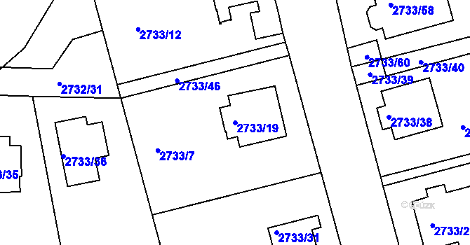 Parcela st. 2733/19 v KÚ Příbram, Katastrální mapa