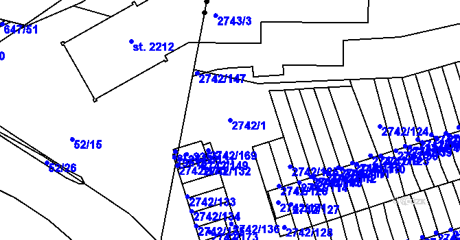 Parcela st. 2742/1 v KÚ Příbram, Katastrální mapa