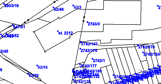 Parcela st. 2742/147 v KÚ Příbram, Katastrální mapa