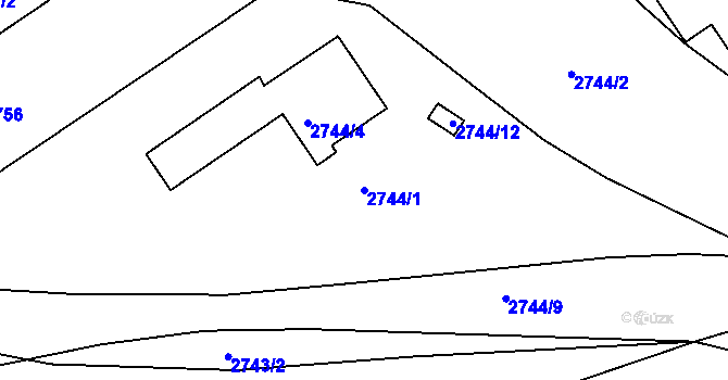 Parcela st. 2744/1 v KÚ Příbram, Katastrální mapa