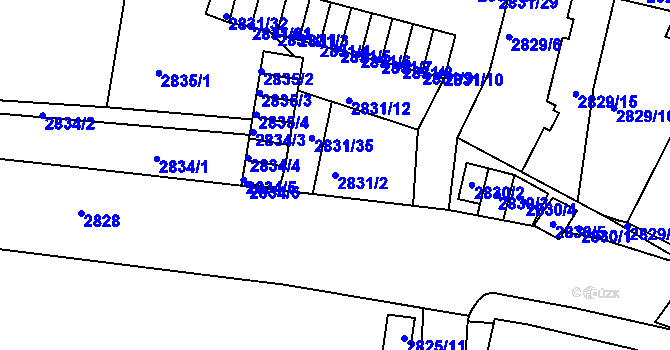 Parcela st. 2831/2 v KÚ Příbram, Katastrální mapa