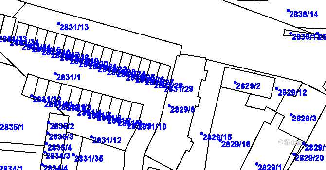Parcela st. 2831/29 v KÚ Příbram, Katastrální mapa
