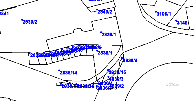Parcela st. 2838/1 v KÚ Příbram, Katastrální mapa