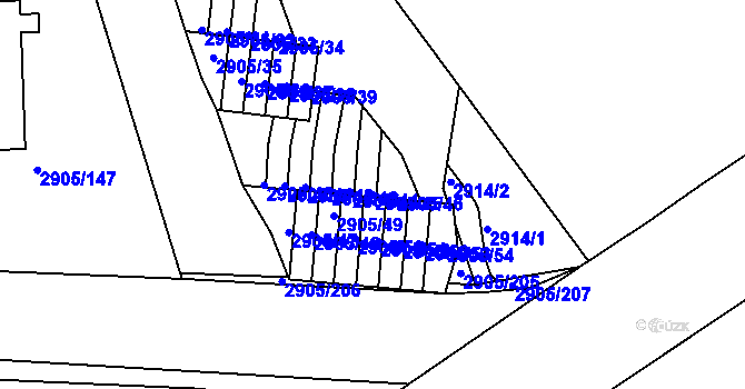 Parcela st. 2905/45 v KÚ Příbram, Katastrální mapa