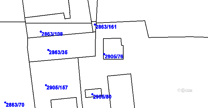 Parcela st. 2905/76 v KÚ Příbram, Katastrální mapa