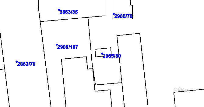 Parcela st. 2905/80 v KÚ Příbram, Katastrální mapa