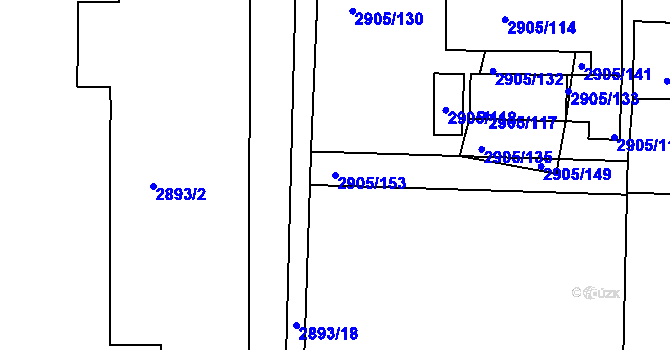 Parcela st. 2905/153 v KÚ Příbram, Katastrální mapa