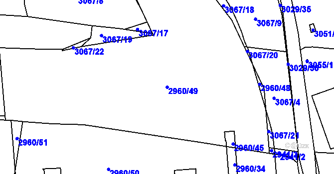 Parcela st. 2960/49 v KÚ Příbram, Katastrální mapa