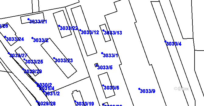 Parcela st. 3033/1 v KÚ Příbram, Katastrální mapa