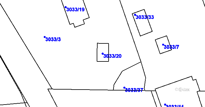 Parcela st. 3033/20 v KÚ Příbram, Katastrální mapa